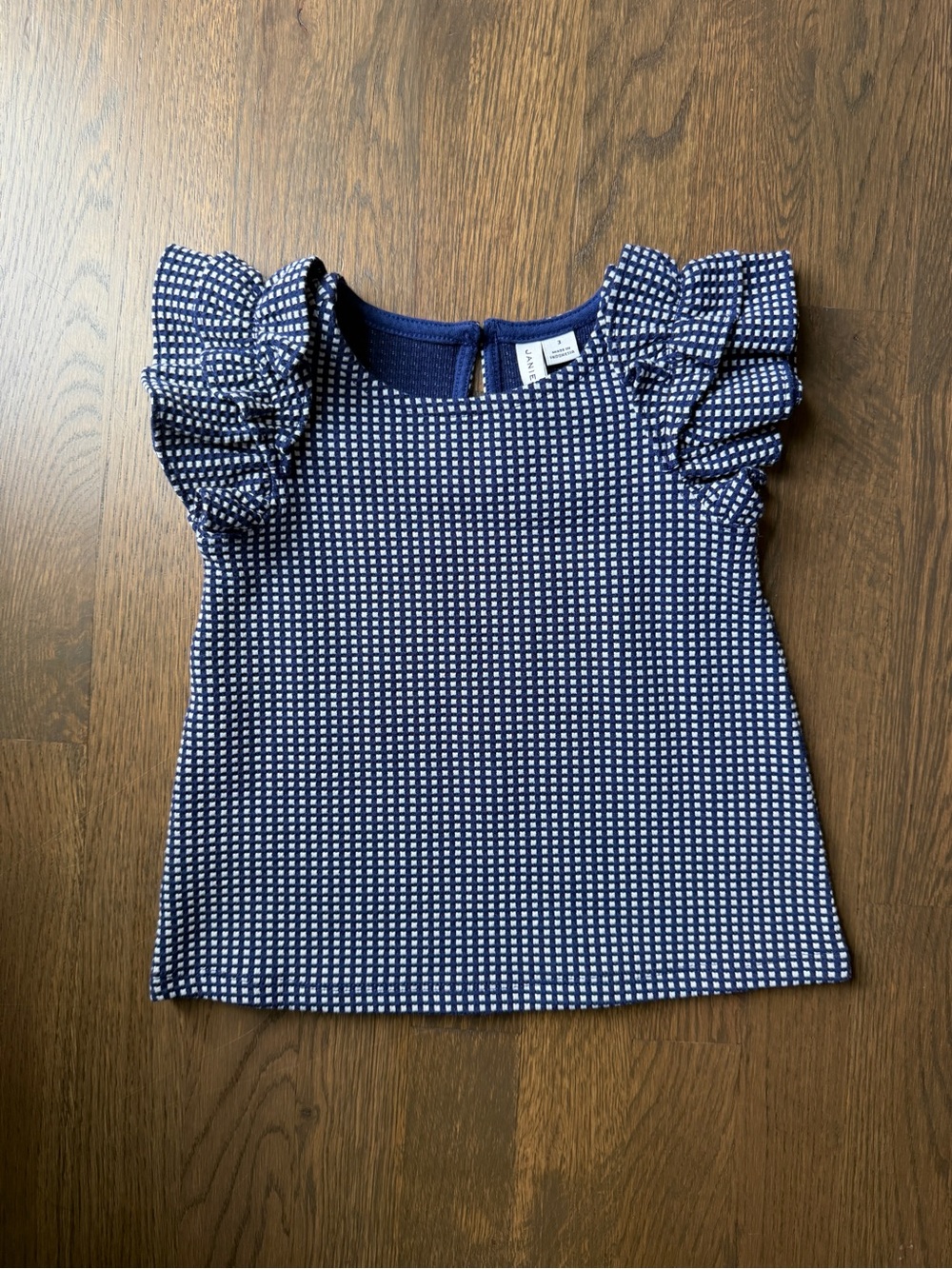 Janie and Jack Navy & White Gingham Ruffle Sleeve Top